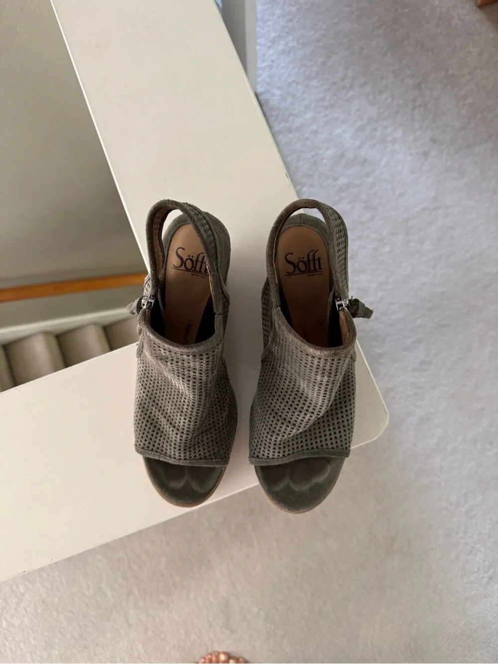 Women’s Sofft Olive Green Perforated Open-Toe Wedge Sandals